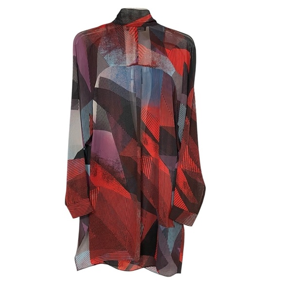 Robert Rodriguez Women's Faux Wrap Shirt Mini Dress Geometric Multicolor XL - Picture 3 of 15